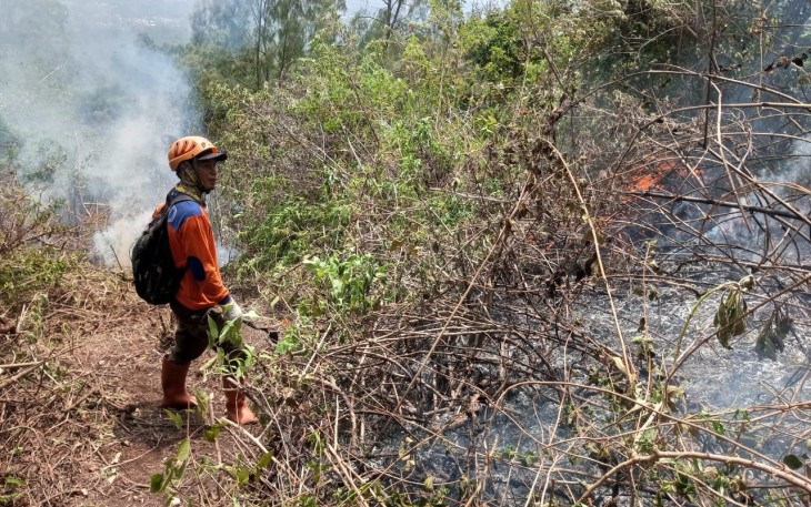 Tim Gabungan Masih Berupaya Padamkan Api di Lereng Gunung Panderman Kota Batu