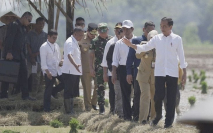 Presiden, Joko Widodo (Jokowi) didampingi Menteri Pertanian, Andi Amran Sulaiman (Mentan Amran), melakukan percepatan tanam dan olah tanah di Desa Kaibahan, Kecamatan Kesesi, Kabupaten Pekalongan. Rabu (13/12)