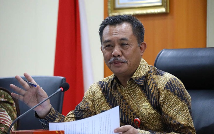 Kepala BSKDN Kemendagri Yusharto Huntoyungo saat memimpin Rapat Koordinasi Kesiapan Kerjasama BSKDN dengan Kompas TV di Aula BSKDN pada Jumat, 3 November 2023. 