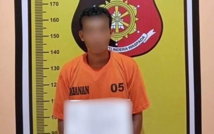 Tersangka saat diamankan di Polsek Padang Bolak