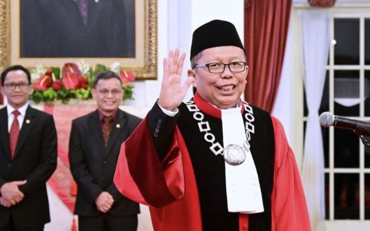 Pengucapan Sumpah Arsul Sani sebagai Hakim Konstitusi di Istana Negara, Jakarta, pada Kamis, 18 Januari 2024.