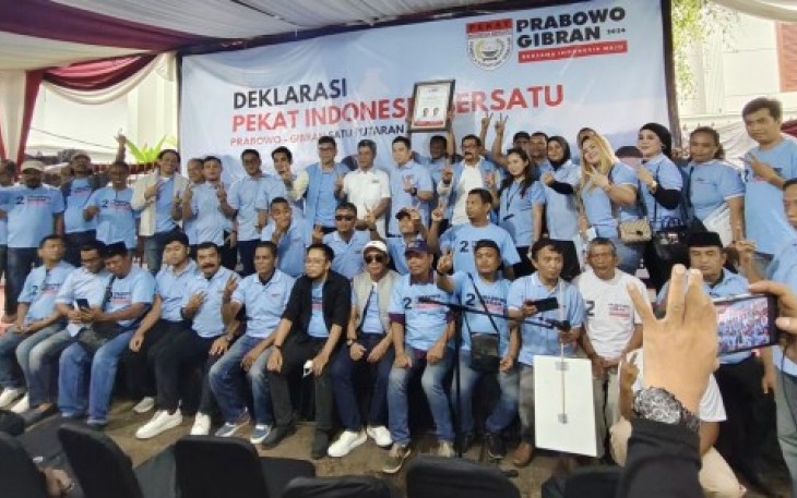 Relawan PEKAT saat mendeklarasikan dukungan untuk calon presiden dan calon wakil presiden nomor urut 02 Prabowo Subianto-Gibran Rakabuming Raka di Pilpres 2024. 
