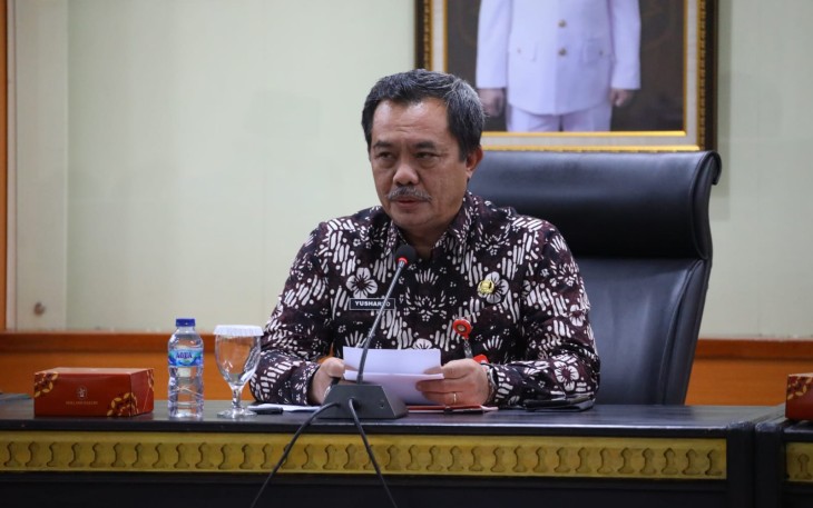 Kepala BSKDN Kemendagri Yusharto Huntoyungo saat memimpin Rapat Koordinasi Penyusunan Program dan Anggaran BSKDN Tahun Anggaran 2025 di Aula BSKDN pada Kamis, 25 Januari 2024. 