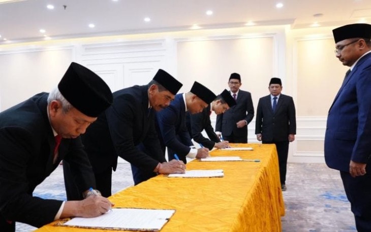 Menag Yaqut saat Lantik Empat Pejabat Keagamaan di Jakarta, Kamis, (29/2/2024).
