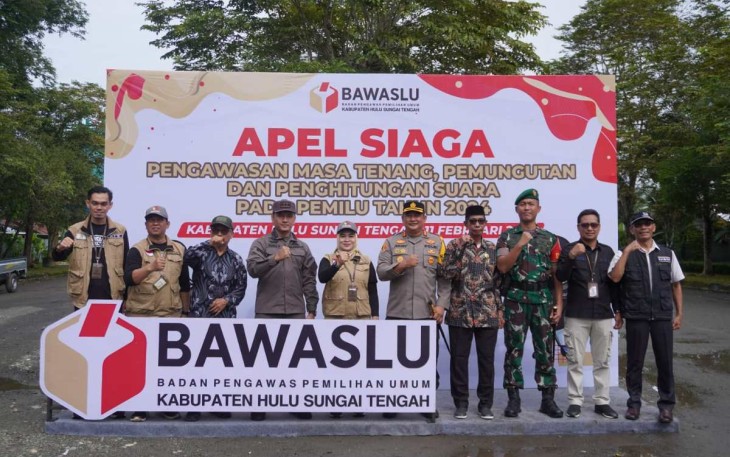 Apel Siaga Pengawasan Masa Tenang Pemilu 2024 di Kabupaten HST, Minggu (11/2)