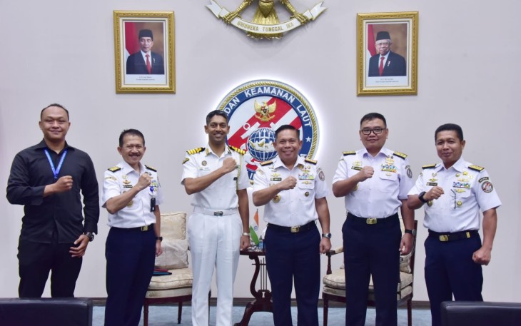 Kepala Bakamla RI saat Terima Kunjungan Athan India di Aula Ary Hasibuan Mabes Bakamla RI, Jakarta Pusat, Selasa (27/02/2024).