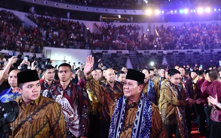 Presiden Prabowo Subianto saat menghadiri perayaan Natal nasional di GBK Jakarta, Sabtu (28/12)
