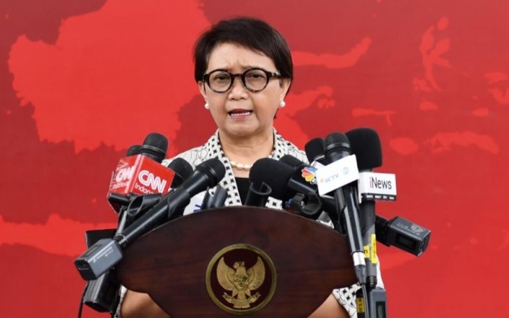 Menteri Luar Negeri Retno Marsudi menyampaikan keterangan pers di Kompleks Istana Kepresidenan Jakarta,