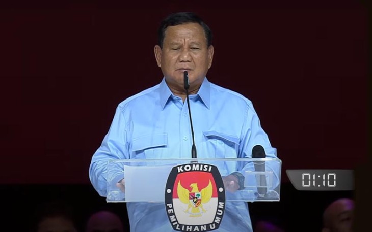 Calon Presiden RI Prabowo Subianto saat debat pamungkas di Jakarta Convention Center, Minggu, (4/2/24).