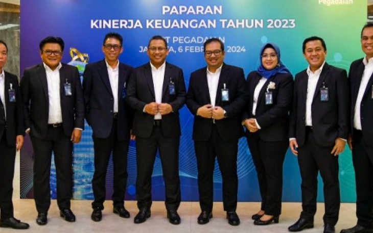 Direktur Utama PT Pegadaian, Damar Latri Setiawan dalam konferensi pers yang digelar di Minitheatre Pegadaian. Jakarta, 06/2/2024).