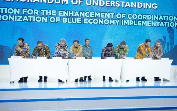 Penandatanganan MoU Sinergi Program Kelautan dan Perikanan serta Agraria/Pertanahan dan Tata Ruang di Hotel Fairmont, Jakarta, pada Senin (05/02/2024).