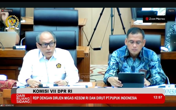 Dirjen Minyak dan Gas Bumi Tutuka Ariadji saat rapat bersama Komisi VII DPR RI di Jakarta, Rabu (3/4)