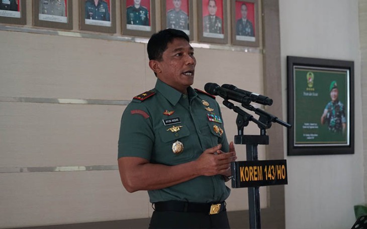 Komandan Korem 143/HO Brigjen TNI Ayub Akbar menerima kunjungan Tim KKDN Watannas RI di Makorem 143/HO. 