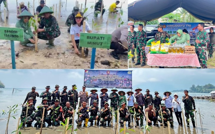 Dandim 1310/Bitung saat memimpin penanaman mangrove dan bazar murah