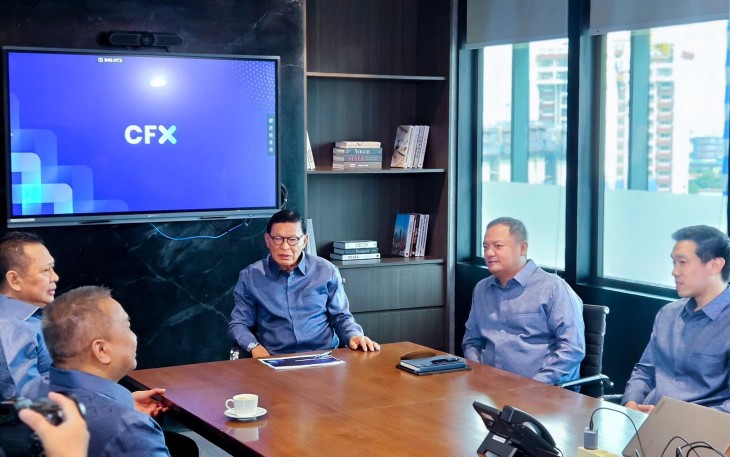Bamsoet saat mengikuti diskusi terbatas perkembangan perdagangan aset kripto di Indonesia dengan Direksi Central Finansial X (CFX) di Gedung CFX Jakarta, Rabu (7525).