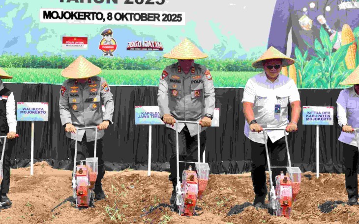 Kapolda Jatim Irjen Pol Nanang Avianto saat tanam jagung di Mojokerto, Rabu (8/10)