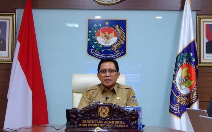 Dirjen Bina Pembangunan Daerah, Restuardy Daud, saat memberi sambutan pada Musrenbang RPJMD Provinsi Riau Tahun 2025–2029, secara online, Senin, (30062025).
