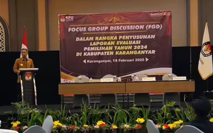 Fokus Group Diskusi (FGD) dalam rangka penyusunan laporan evaluasi Pilkada Karanganyar 2024, yang digelar di Ballroom Anaya Azana Hote, Karangpandan,  Selasa (1822025).
