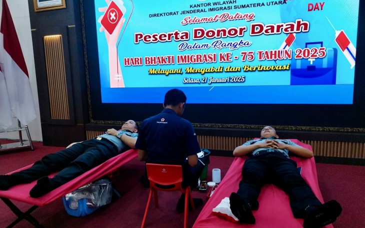 Rudenim Medan Sambut HBI ke-75 Ikuti Kegiatan Donor Darah di Aula Soepomo Medan