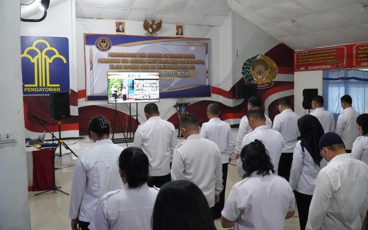 Rutan Kelas I Medan Ikuti Apel Secara Virtual.