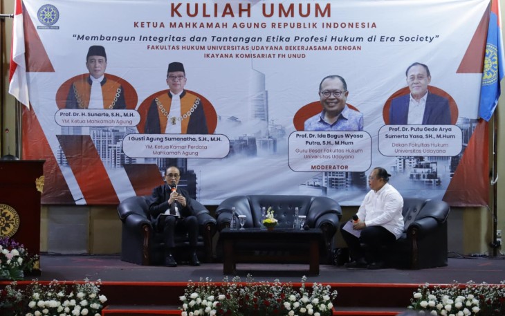 Ketua Mahkamah Agung Republik Indonesia, Prof. Dr. H. Sunarto, S.H., M.H., memberikan kuliah umum di Universitas Udayana pada Senin, 30 Juni 2025
