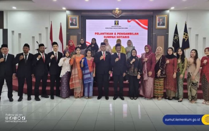 Kakanwil Kemenkum Sumut Poto Bersama Usai Acara Pelantikan dan Pengambilan Sumpah Jabatan Notaris Pengganti di Wilayah Sumatera Utara