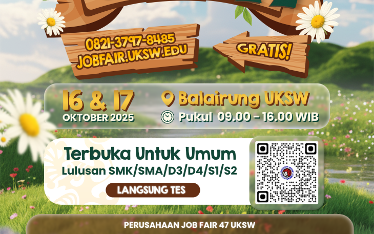 Jangan lewatkan 253 lowongan pekerjaan di Job fair 47 UKSW pada Kamis dan Jumat (16 dan 17-10-2025) mendatang di Balairung UKSW.