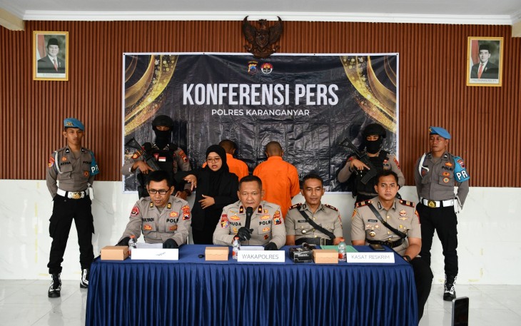 Konferensi pers di Mapolres Karanganyar, Jumat (29/8/2025), terkait kasus pencurian motor milik mahasiswa KKN di Karangpandan.