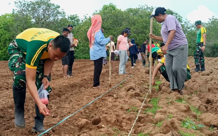 Satgas Pamtas Pos Salore saat Turun ke Lahan Pertanian