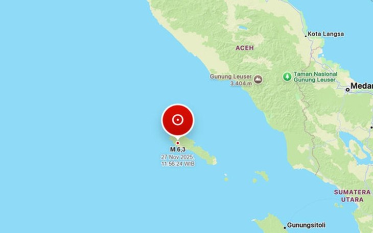 Gempa Signifikan 6,3 M di Laut, 62 km Baratlaut Sinabang, Aceh, Kedalaman 10 km