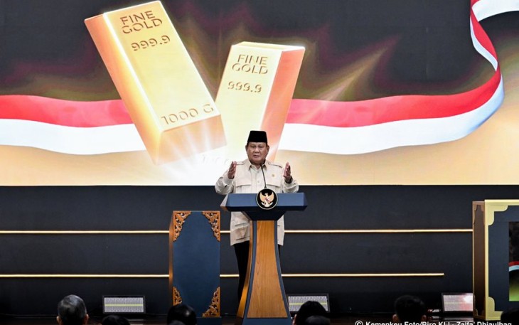 Presiden Prabowo Subianto saat launching layanan bank emas di Jakarta, Rabu (26/2)