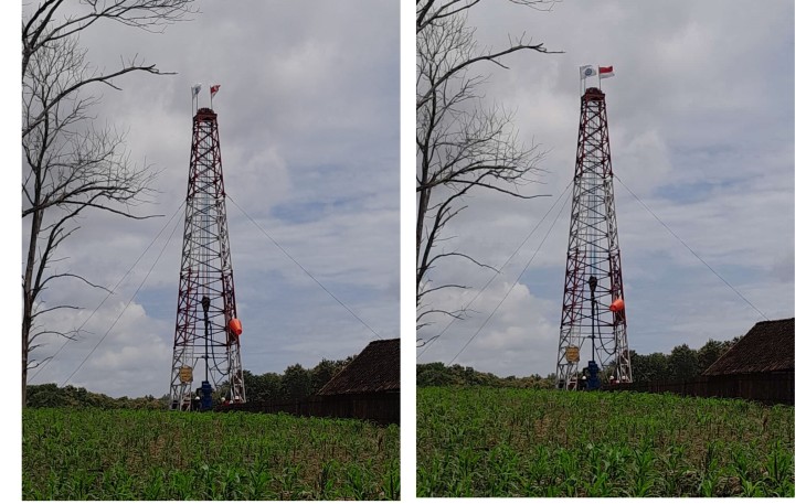 Rig di lokasi sumur tua yang terletak di WKP Pertamina EP Field Cepu Zona 11 di Klepo-Ngantru  Desa Tambakmerak Kabupaten Bojonegoro, Jawa Timur