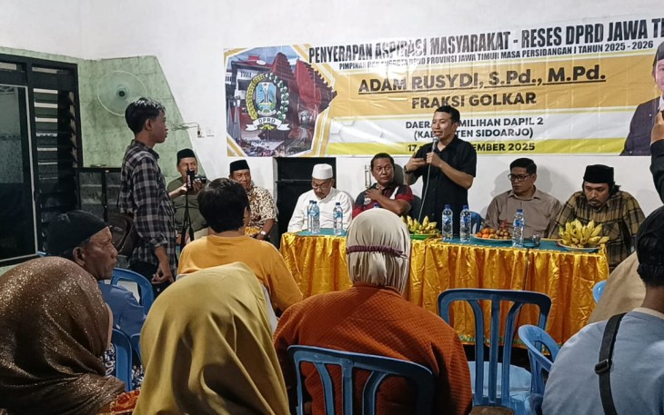 Ketua Komisi C DPRD Jawa Timur, Adam Rusydi, menggelar kegiatan reses di Desa Kloposepuluh, Kecamatan Sukodono, Kabupaten Sidoarjo, Selasa (18/8/2025)