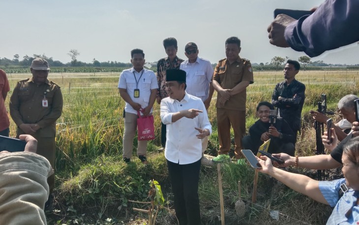 Bupati Jember, Muhammad Fawaid saat meninjau pembangunan jalan dan jaringan irigasi pada Senin (13/7/2026).