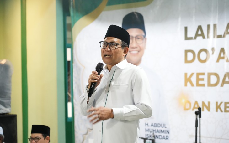 Ketua DPW PKB Jatim, Abdul Halim Iskandar dalam rangkaian kegiatan Ramadan yang dipuncaki dengan peringatan Nuzulul Qur’an sekaligus konsolidasi kader di Surabaya, Jumat (13/3).