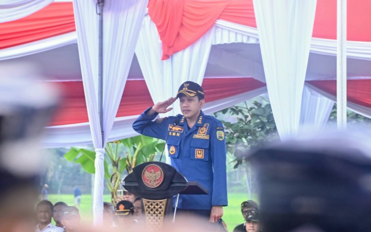 Wabup Trenggalek, Syah Muhamad Natanegara, saat membuka TMMD ke-108, di Desa Sukorejo, Kecamatan Gandusari, Kabupaten Trenggalek, Rabu (22/4/2026)