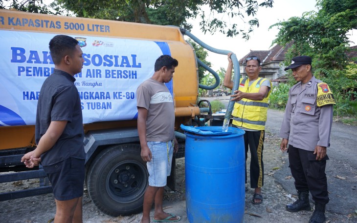 Polres Tuban Gelar Baksos Sambut Hari Bhayangkara ke 80, Droping 40 Ribu Liter Air Bersih di 3 Desa