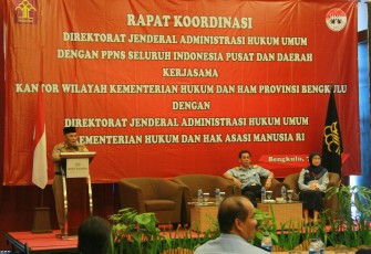 Sekretaris Daerah Provinsi Bengkulu Nopian Andusti membuka Rakor Dirjen Administrasi Hukum Umum Kemenkumham bersama PPNS Se-Provinsi Bengkulu, di Santika Hotel.