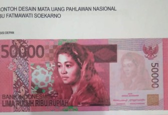 Contoh Design Uang Kertas Fatmawati Soekarno bagian sisi depan.