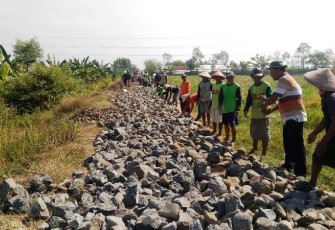 TNI dan Rakyat Langsir Batu Estafet Percepat Pembangunan Jalan Desa Jatimulya Suradadi Kab Tegal