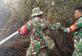 Personil Kodim 0209/LB Bersama Manggala Agni Berjibaku Padamkan Api Kebakaran Hutan