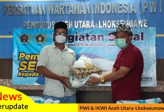 PWI dan IKWI Aceh Utara-Lhokseumawe Bagikan Sembako untuk Wartawan