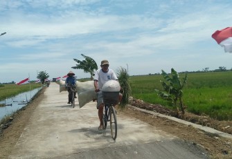 Muslimin sedang membawa hasil pertaniannya dari Pening ke Desa Sendang Kulon. Senin, 19/10/2020