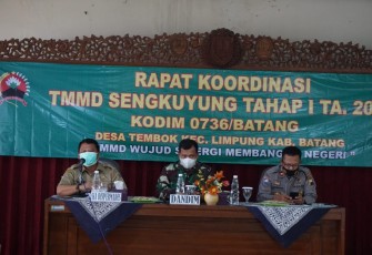 Menjelang Pembukaan TNI Manunggal Membangun Desa (TMMD) Sengkuyung Tahap I Tahun 2021, Kodim 0736/Batang menggelar rapat koordinasi (Rakor) bersama dinas terkait di Aula Dispermades Kabupaten Batang