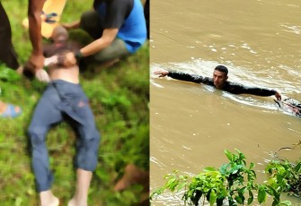 Korban saat dievakuasi dan tim terus lakukan pencarian disekitar tepi sungai. Foto: Aliwardana/klikwarta.com