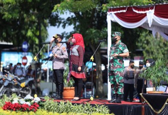 Suasana apel gelar pasukan ops lilin Candi 2021 di Mapolres Klaten