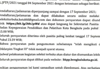 Pendaftaran Seleksi JPT Pratama di Lingkungan Pemkot Diperpanjang