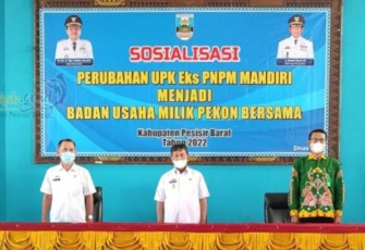 Pembukaan Sosialisasi UPK Eks-PNPM Mandiri Menjadi BumDes di GSG Selalaw Labuhan Jukung, Kecamatan Pesisir Tengah, Kamis (07/04/2022).