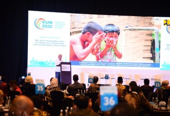 Menteri Basuki saat acara konferensi sanitasi dan air minum nasional di Jakarta 