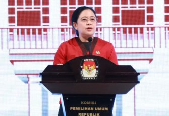 Puan Maharani saat memberikan sambutan dalam peluncuran tahapan pemilu 2024 di Jakarta 